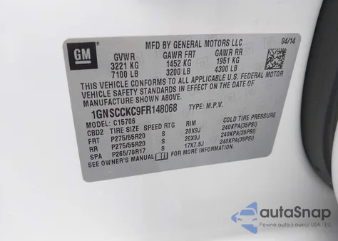 2015 Chevrolet Tahoe Ltz из США, поврежденный, VIN 1GNSCCKC9FR148068